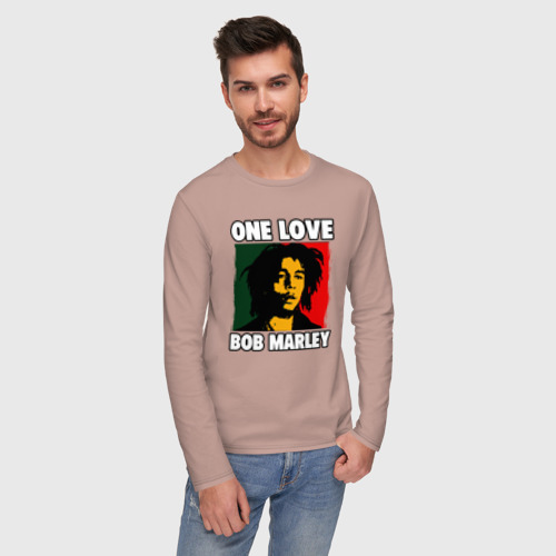 Мужской лонгслив хлопок с принтом Боб Марли Арт, фото на моделе #1