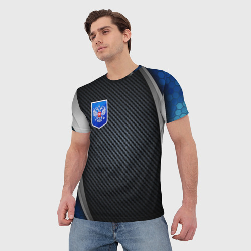Мужская футболка 3D с принтом Black  blue Russia, фото на моделе #1