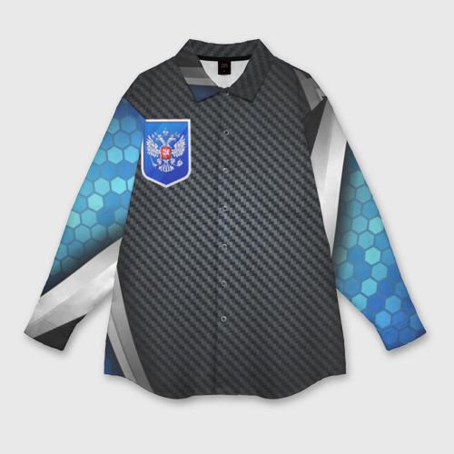 Женская рубашка oversize 3D с принтом Black  blue Russia, вид спереди #2