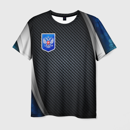 Мужская футболка 3D с принтом Black  blue Russia, вид спереди #2