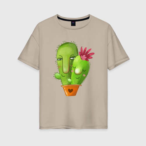 Женская футболка хлопок Oversize с принтом Любовь и кактусы, вид спереди #2