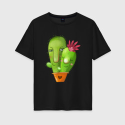 Женская футболка хлопок Oversize Любовь и кактусы