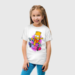 Футболка с принтом Барт Симпсон на скейтборде — Eat my shorts! для ребенка, вид на модели спереди №3. Цвет основы: белый