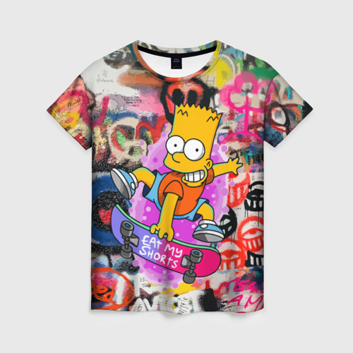 Женская футболка 3D с принтом Скейтбордист Барт Симпсон, вид спереди #2