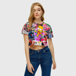 Женская футболка Crop-top 3D Скейтбордист Барт Симпсон - фото 2