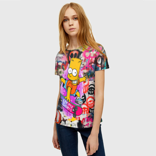 Женская футболка 3D с принтом Скейтбордист Барт Симпсон, фото на моделе #1