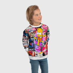 Свитшот с принтом Скейтбордист Барт Симпсон для ребенка, вид на модели спереди №3. Цвет основы: белый