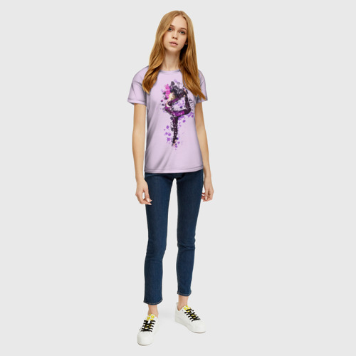Женская футболка 3D с принтом Стройная гимнастка, вид сбоку #3
