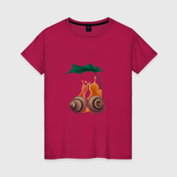 Пара улиток под листом – Женская футболка хлопок с принтом купить