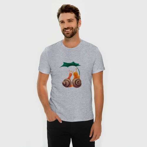 Мужская футболка хлопок Slim Пара улиток под листом, цвет меланж - фото 3