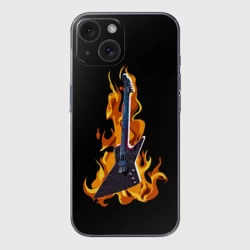 Чехол для iPhone 15 силиконовый с защитой камеры Leos Hellraator fire