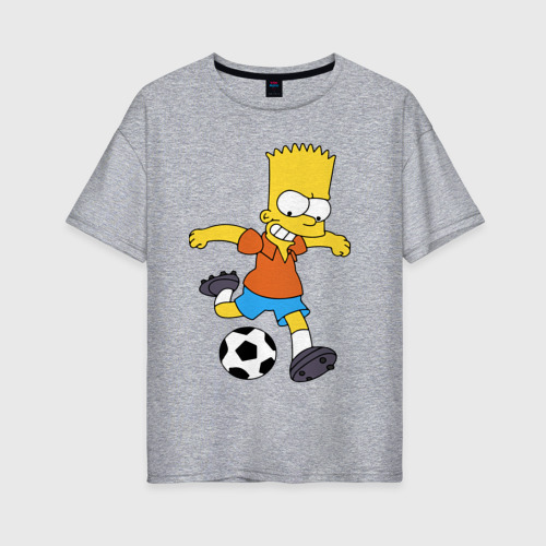 Женская футболка хлопок Oversize Барт Симпсон бьёт по футбольному мячу, цвет меланж