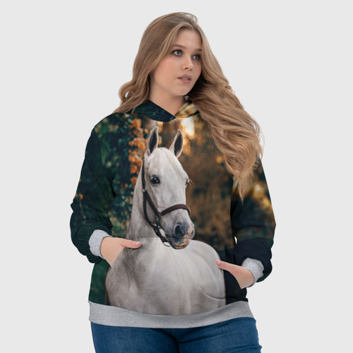Женская толстовка 3D с принтом Белая лошадка, фото #4