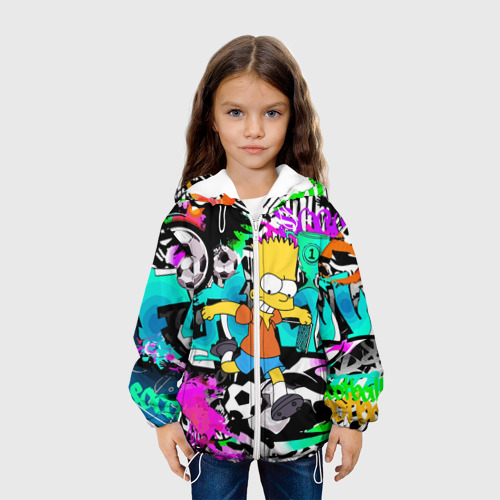 Детская куртка 3D Барт Симпсон - центр-форвард на фоне граффити, цвет белый - фото 4