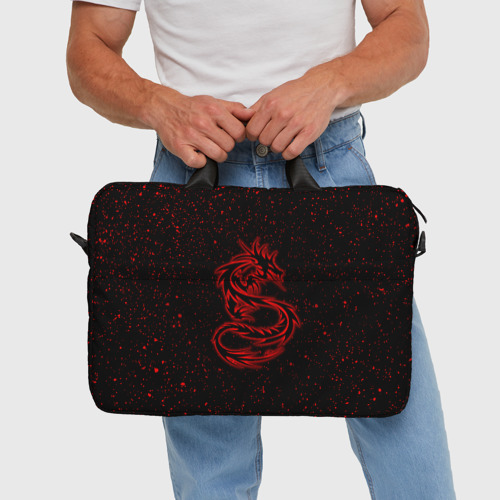 Сумка для ноутбука 3D Красный неоновый дракон, цвет 3D печать - фото 5