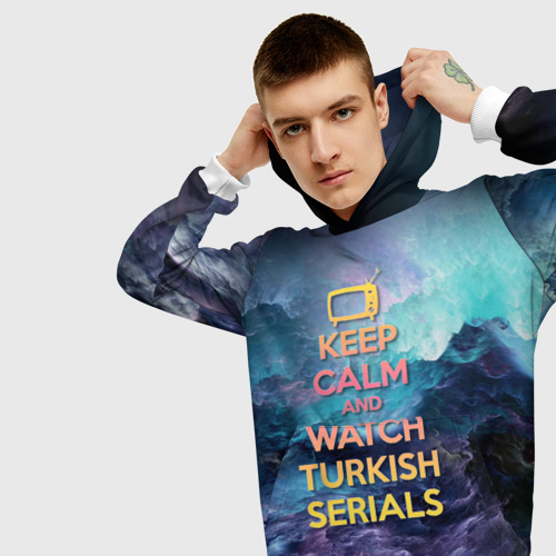 Мужская толстовка 3D Keep calm and Watch serials, цвет белый - фото 5