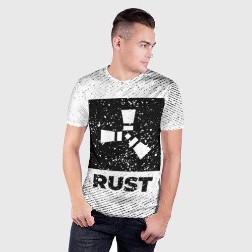 Мужская футболка 3D Slim с принтом Rust с потертостями на светлом фоне, фото на моделе #1