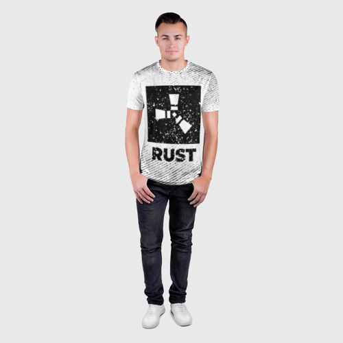 Мужская футболка 3D Slim с принтом Rust с потертостями на светлом фоне, вид сбоку #3