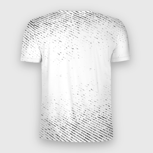 Мужская футболка 3D Slim с принтом Rust с потертостями на светлом фоне, вид сзади #1