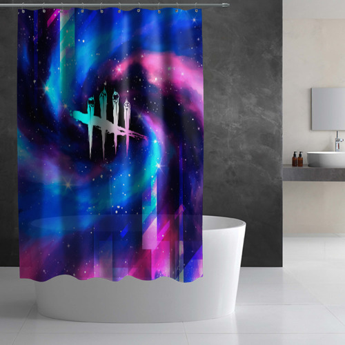 Штора 3D для ванной Dead by Daylight неоновый космос - фото 3