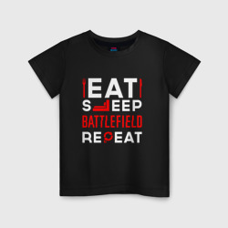 Детская футболка хлопок Надпись eat sleep Battlefield repeat