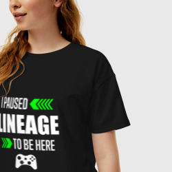 Женская футболка хлопок Oversize I paused Lineage to be here с зелеными стрелками - фото 2
