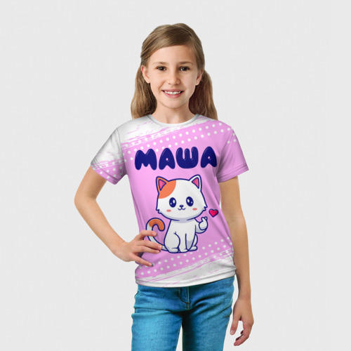 Детская футболка 3D Маша кошечка с сердечком, цвет 3D печать - фото 5