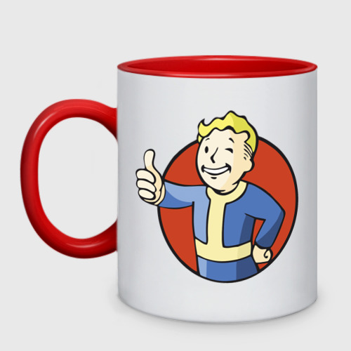 Кружка двухцветная с принтом Vault boy like, вид спереди №1