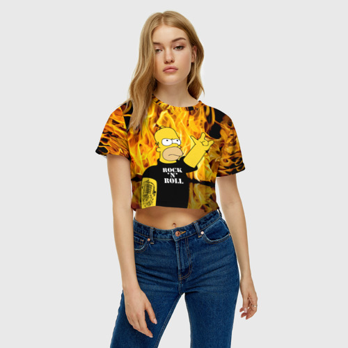 Женская футболка Crop-top 3D Homer Simpson - Rock 'n' Roll!, цвет 3D печать - фото 4