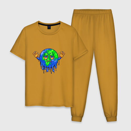 Мужская пижама хлопок с принтом Sad Earth, вид спереди #2