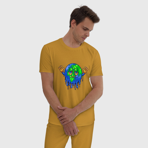Мужская пижама хлопок с принтом Sad Earth, фото на моделе #1