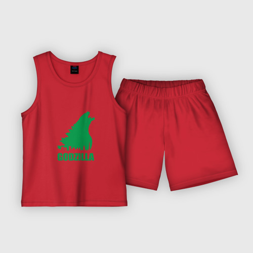 Детская пижама с шортами хлопок Green Godzilla, цвет красный