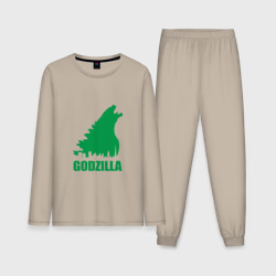 Мужская пижама с лонгсливом хлопок Green Godzilla