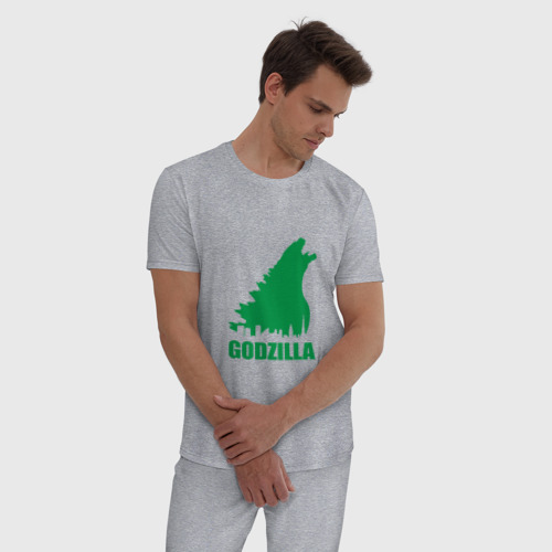 Мужская пижама хлопок Green Godzilla, цвет меланж - фото 3