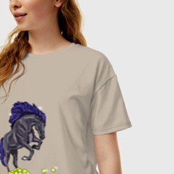Женская футболка хлопок Oversize Лошадь на дыбах - фото 2