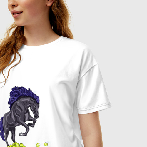 Женская футболка хлопок Oversize Лошадь на дыбах, цвет белый - фото 3