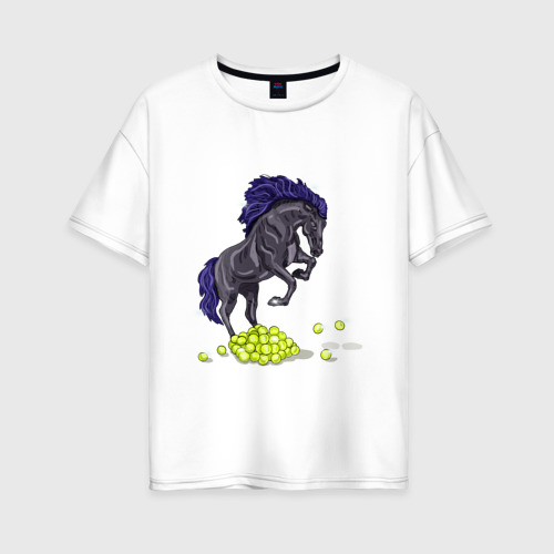 Женская футболка хлопок Oversize Лошадь на дыбах, цвет белый