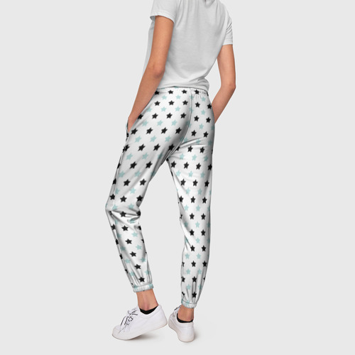 Женские брюки 3D Бирюзовые, черные звезды на белом, цвет 3D печать - фото 4
