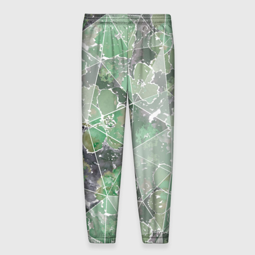Мужские брюки 3D Зеленые цветы на сером полигональном фоне, цвет 3D печать - фото 2