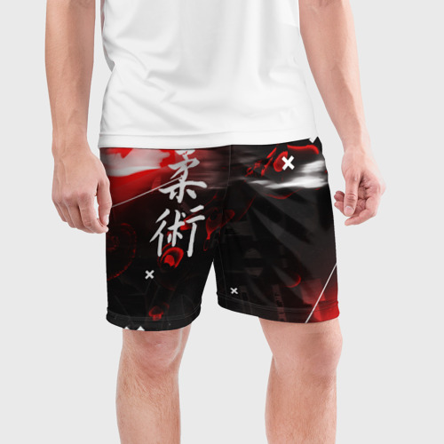 Мужские шорты спортивные с принтом Джиу-Джитсу : Глитч красный, фото на моделе #1