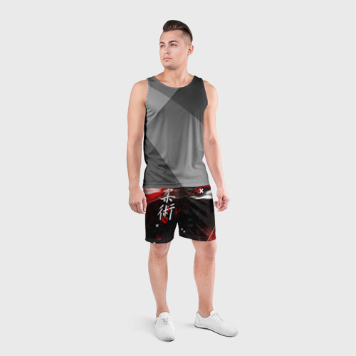Мужские шорты спортивные с принтом Джиу-Джитсу : Глитч красный, вид сбоку #3