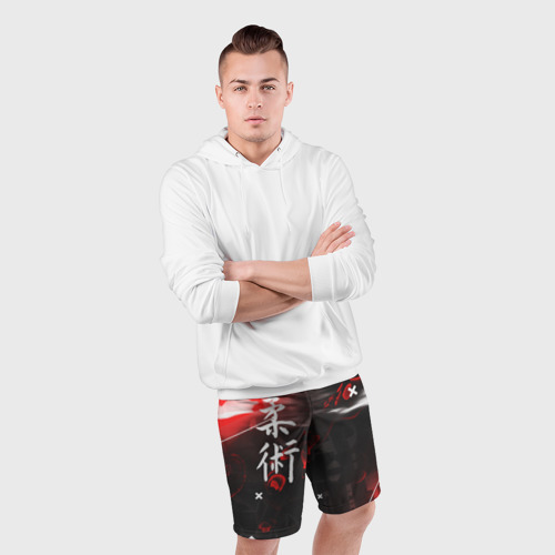 Мужские шорты спортивные с принтом Джиу-Джитсу : Глитч красный, фото #4