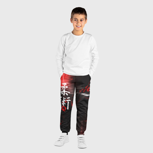 Детские брюки 3D с принтом Джиу-Джитсу : Глитч красный, вид сбоку #3