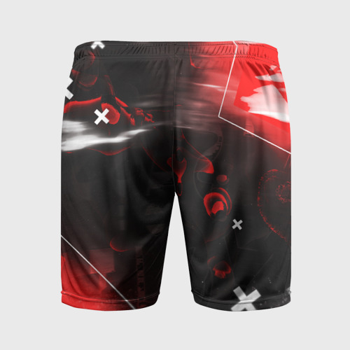 Мужские шорты спортивные с принтом Джиу-Джитсу : Глитч красный, вид сзади #1