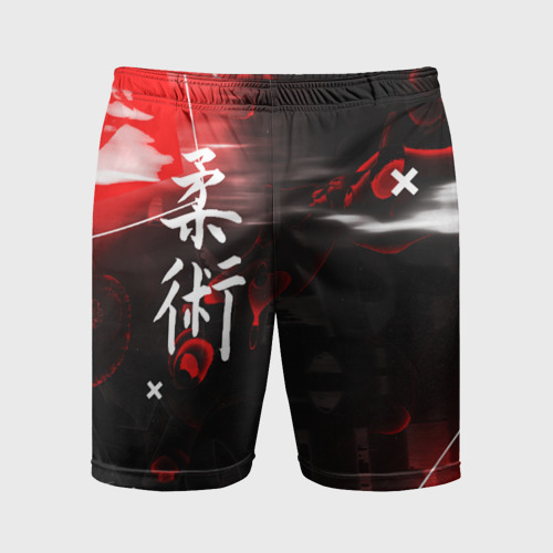 Мужские шорты спортивные с принтом Джиу-Джитсу : Глитч красный, вид спереди #2