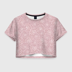 Женская футболка Crop-top 3D Белые ажурные цветы на пыльном розовом