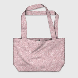 Пляжная сумка 3D Белые ажурные цветы на пыльном розовом