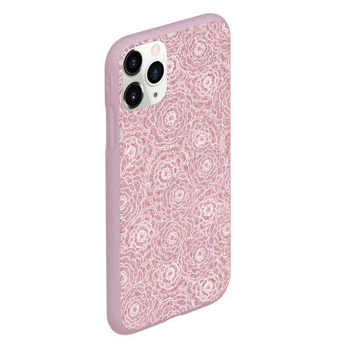 Чехол для iPhone 11 Pro матовый Белые ажурные цветы на пыльном розовом, цвет розовый - фото 3