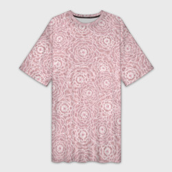 Платье-футболка 3D Белые ажурные цветы на пыльном розовом