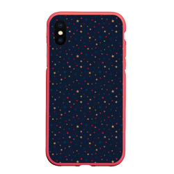 Чехол для iPhone XS Max матовый Золотые красные и синие звезды на темно синем фоне